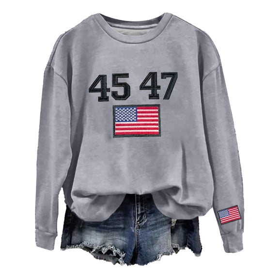 LGASWYX Women Retro 45 47 Print Crewneck Sweatshirt (Gray,M)