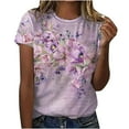 thumbnail image 1 of LGASWYX Women’S Tops Ladies Floral Newspaper Printed Round Neck Top Short Sleeve Sports Shirt Casual Loose T Shirt Oversized Workout Shirts For Women (Pink,M), 1 of 5