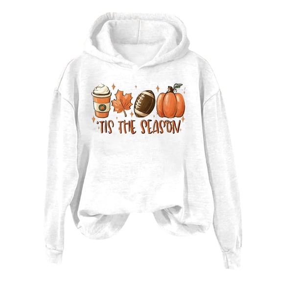 LGASWYX Women's Hoodie Pumpkin Maple Leaf Print Autumn And Winter Drawless Hoodie (White,S)