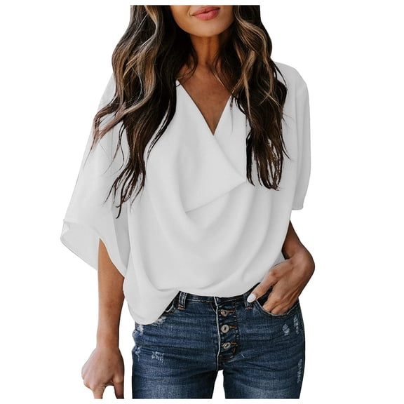 LGASWYX Womens Summer Tops 2024 Women'S Blouses And Tops For Work V-Neck Fashion Casual Loose Cloak Shirt Preppy Shirt (White,S)