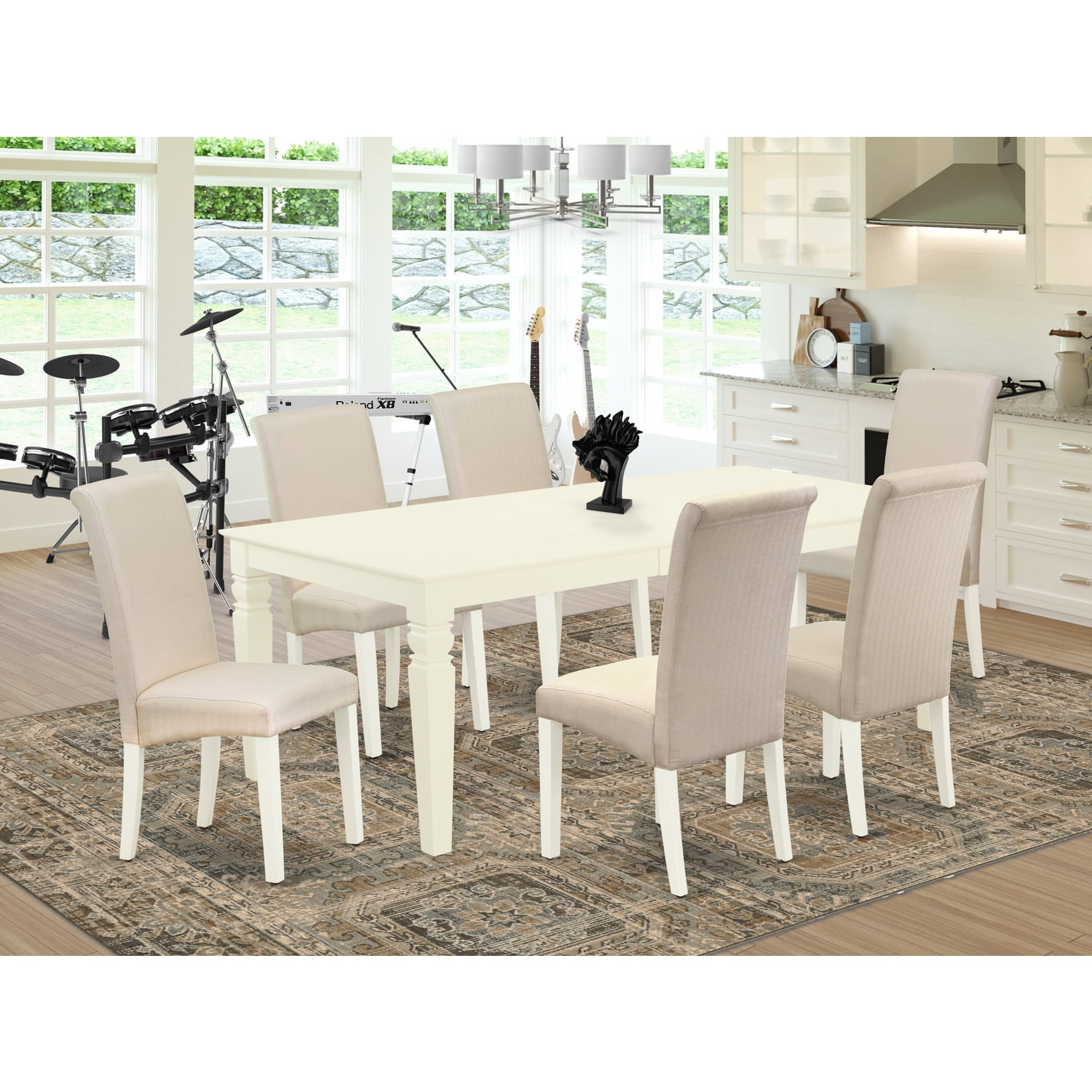 LGBA7LWH01 7Pc Set Includes a Rectangular Kitchen Table with