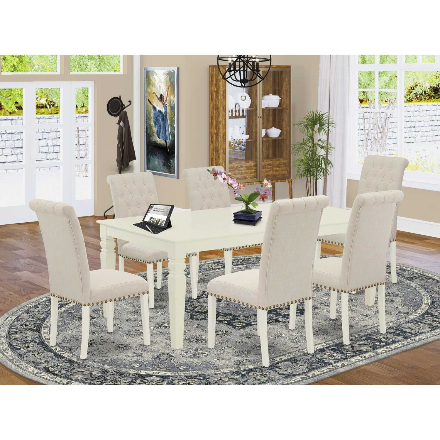 LGBR7-LWH-02 7Pc Dinette Set Includes a Rectangular Kitchen Table with Butterfly Leaf and Six ...