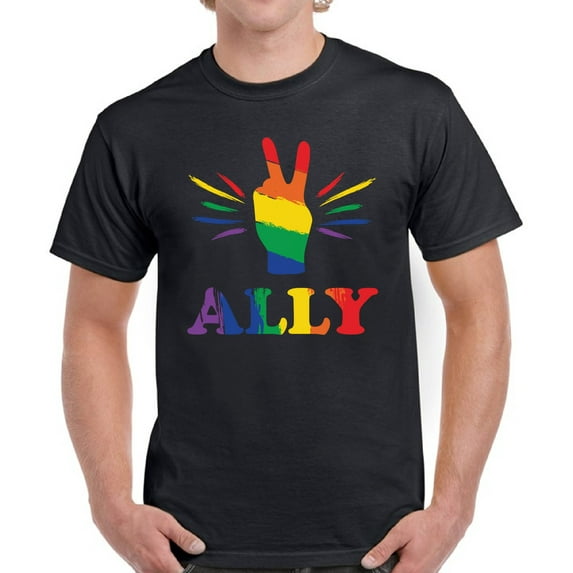 LGBT Ally Flag Shirt for Men - S M L XL 2XL 3XL 4XL 5XL Graphic Tees - Friends of Gays Pride T-Shirt Gifts