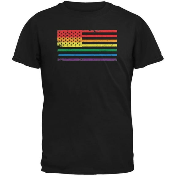 LGBT American Flag Distressed Black Adult T-Shirt - 2X-Large