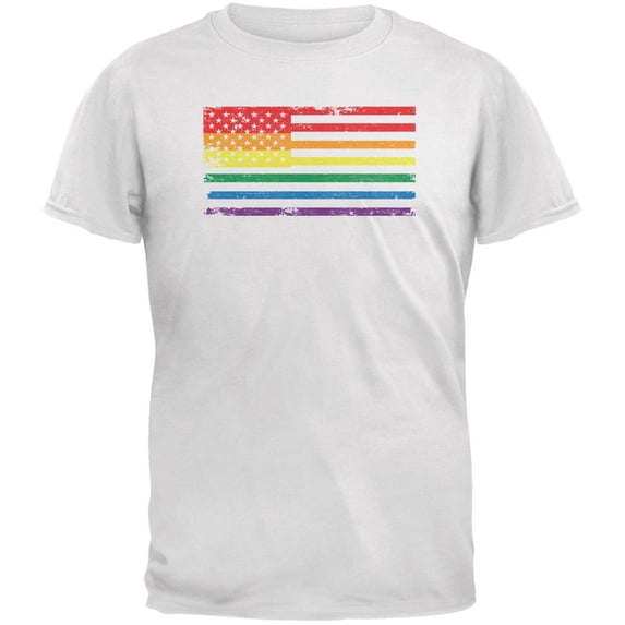 LGBT American Flag Distressed White Adult T-Shirt - 2X-Large