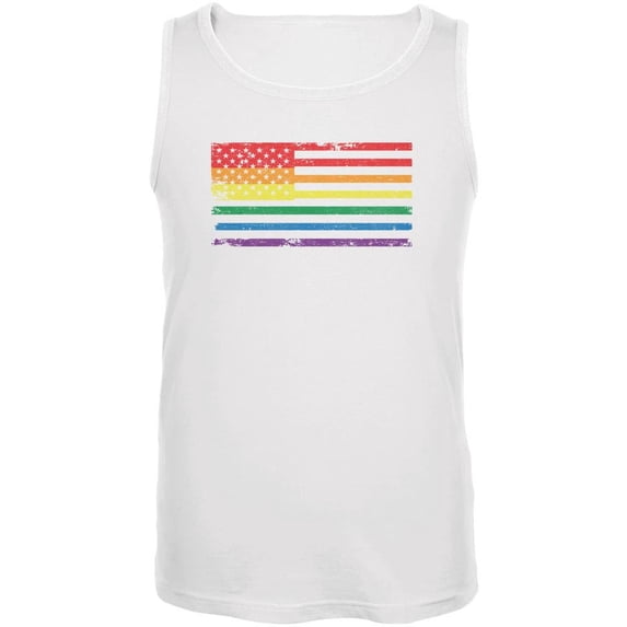 LGBT American Flag Distressed White Adult Tank Top