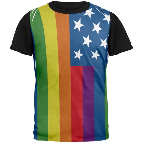LGBT American Flag Rainbow Adult Black Back T-Shirt - Small