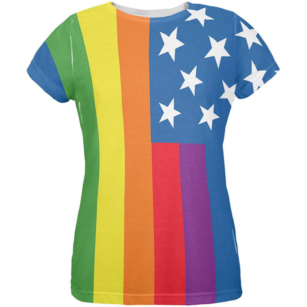 LGBT American Flag Rainbow All Over Womens T-Shirt Medium