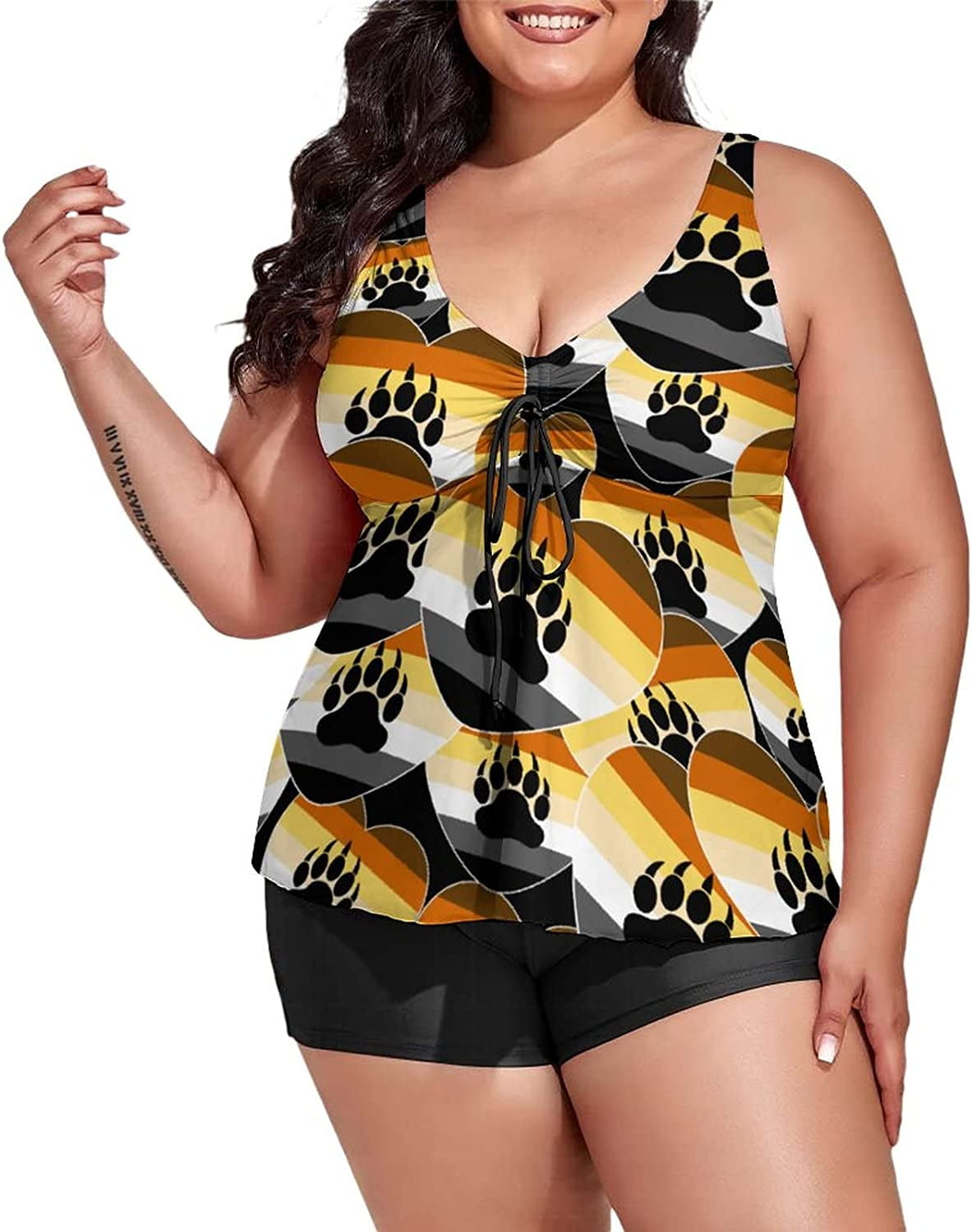 LGBT Bear Pride Heart Plus Size Swimsuit for Women Two Piece Bathing