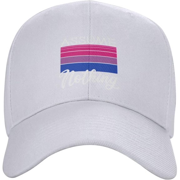 LGBT Bi Pride Gifts Assume Nothing Bisexual Flag Baseball Cap Men Trucker Hat Women Dad Hat Ponytail Hat Black