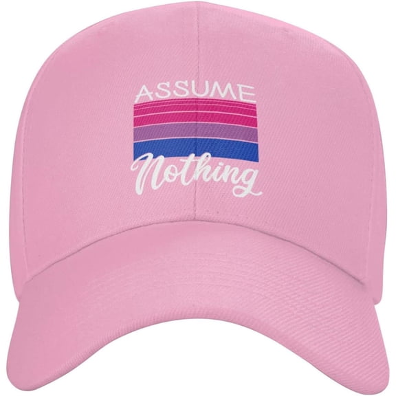 LGBT Bi Pride Gifts Assume Nothing Bisexual Flag Baseball Cap Men Trucker Hat Women Dad Hat Ponytail Hat Black
