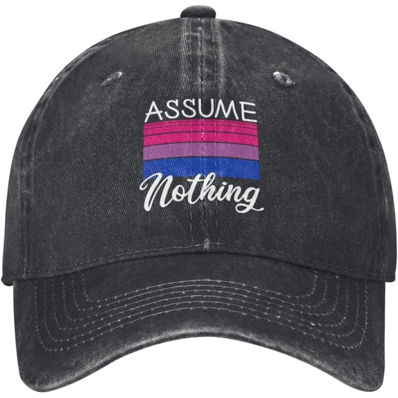 LGBT Bi Pride Gifts Assume Nothing Bisexual Flag Cowboy Hat Baseball Cap Women Trucker Hat Men Dad Hat Sun Hat Black