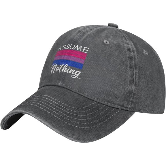 LGBT Bi Pride Gifts Assume Nothing Bisexual Flag Cowboy Hat Men Vintage Baseball Cap Women Dad Hat Trucker Hat Black