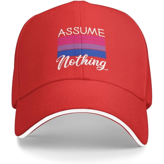 LGBT Bi Pride Gifts Assume Nothing Bisexual Flag Gifts Men's Trucker Hat Mesh Back Adjustable Snapback Baseball Cap
