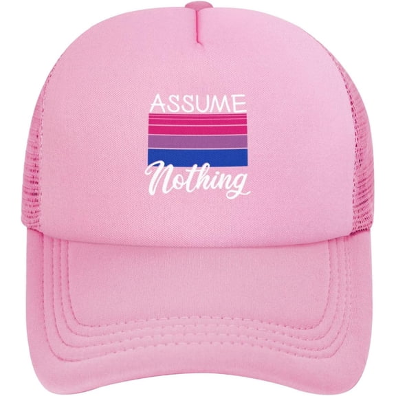 LGBT Bi Pride Gifts Assume Nothing Bisexual Flag Mesh Trucker Hat Baseball Cap Men Ponytail Hat Women Sun Hat Black