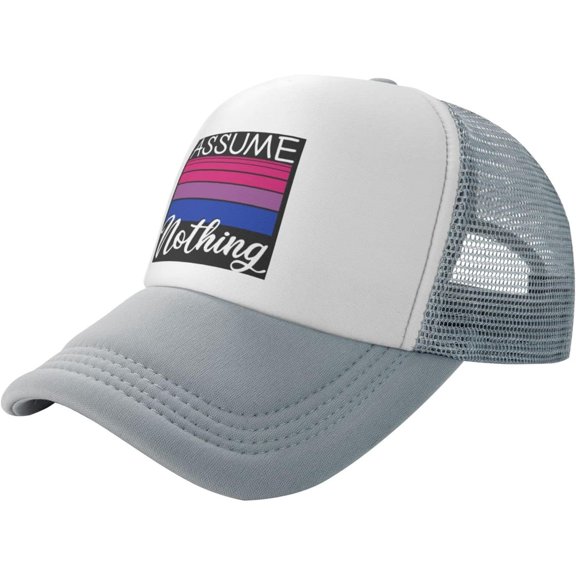 LGBT Bi Pride Gifts Assume Nothing Bisexual Flag Trucker Hat Men Baseball Cap Women Cowboy hat Golf Dad Cap Black