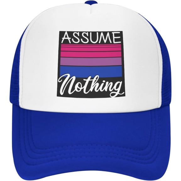 LGBT Bi Pride Gifts Assume Nothing Bisexual Flag Trucker Hat Women Mesh Baseball Cap Cowboy Hat Men Dad Hat Black