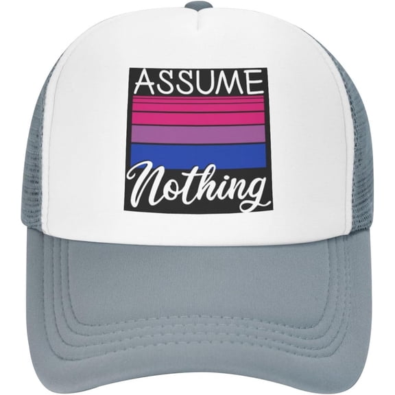 LGBT Bi Pride Gifts Assume Nothing Bisexual Flag Trucker Hat Women Mesh Baseball Cap Cowboy Hat Men Dad Hat Black
