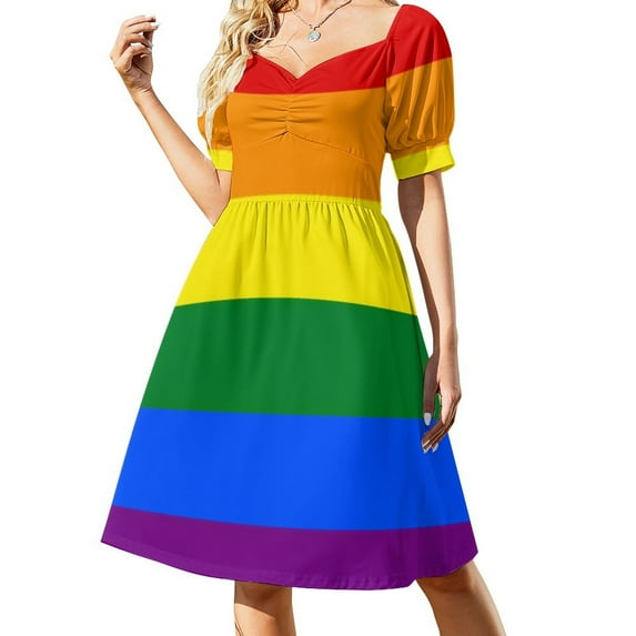 LGBT Casual Dress Pride Flag Stripe Stylish Dresses Elegant Dress Female V Neck Oversized Clothes