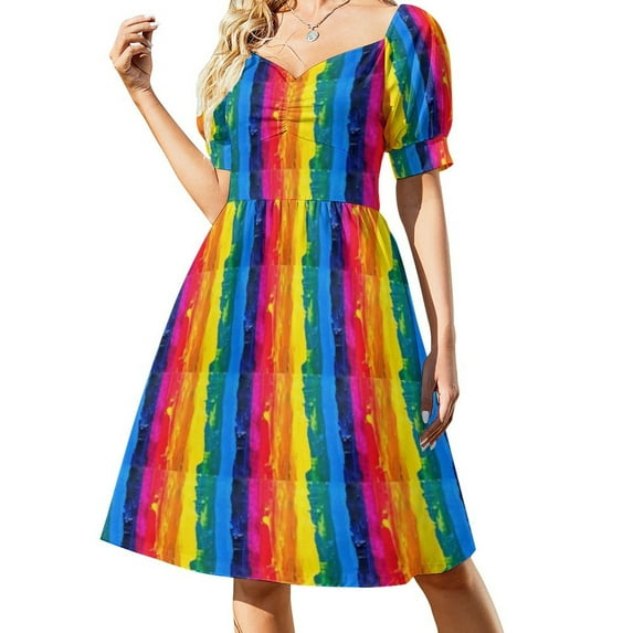 LGBT Casual Dress Pride Flag Stripe Stylish Dresses Elegant Dress Female V Neck Oversized Clothes
