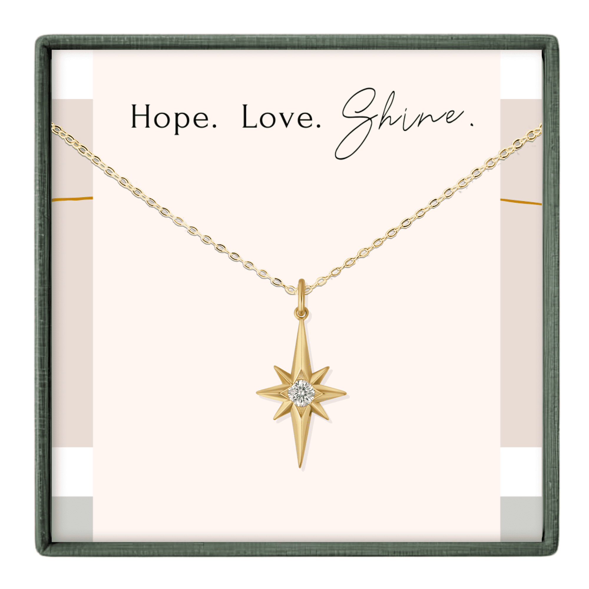HOPE LOVE SHINE North Star Necklace – 14k Gold Over Sterling Silver Jewelry Gift for Guidance & Inner Light