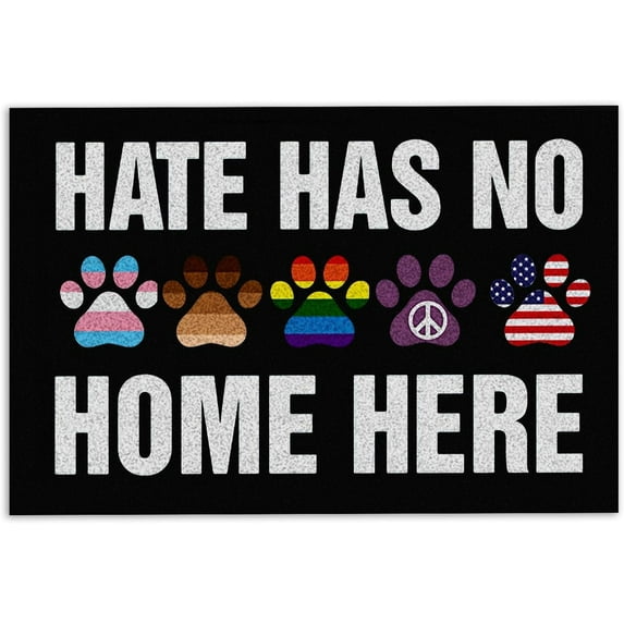 LGBT Door Mat Hate Has No Home Here Dog Paws LGBT Pride LGBTQ Peace Rainbow Welcome Non-Slip Mats Funny Doormat Bathroom Kitchen Front Porch Rugs Entrance 20 * 32in/50 * 80cm