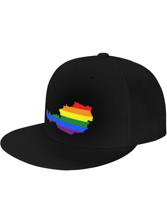 LGBT Flag Map of Austria Snapback Hats for Men Women Baseball Cap Adjustable Flat Bill Sun Hat