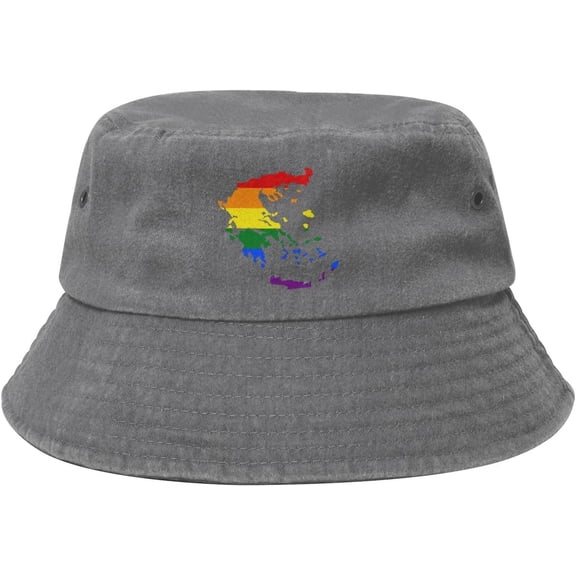 LGBT Flag Map of Greece Bucket Hat for Women Men Outdoor Sun Hat Summer Beach Travel Fishing Cap