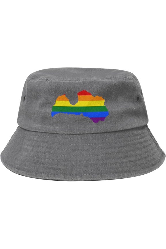 LGBT Flag Map of Latvia Bucket Hat for Women Men Outdoor Sun Hat Summer Beach Travel Fishing Cap