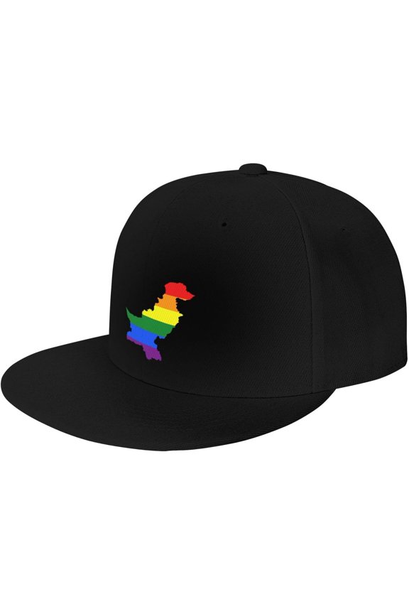 LGBT Flag Map of Pakistan Snapback Hats for Men Women Baseball Cap Adjustable Flat Bill Sun Hat