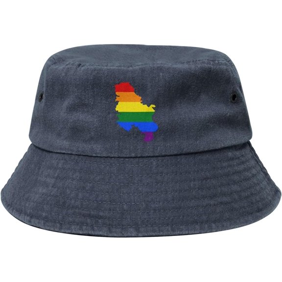 LGBT Flag Map of Serbia (Without Kosovo) Bucket Hat for Women Men Outdoor Sun Hat Summer Beach Travel Fishing Cap