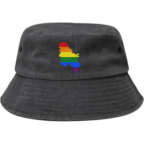 LGBT Flag Map of Serbia (Without Kosovo) Bucket Hat for Women Men Outdoor Sun Hat Summer Beach Travel Fishing Cap