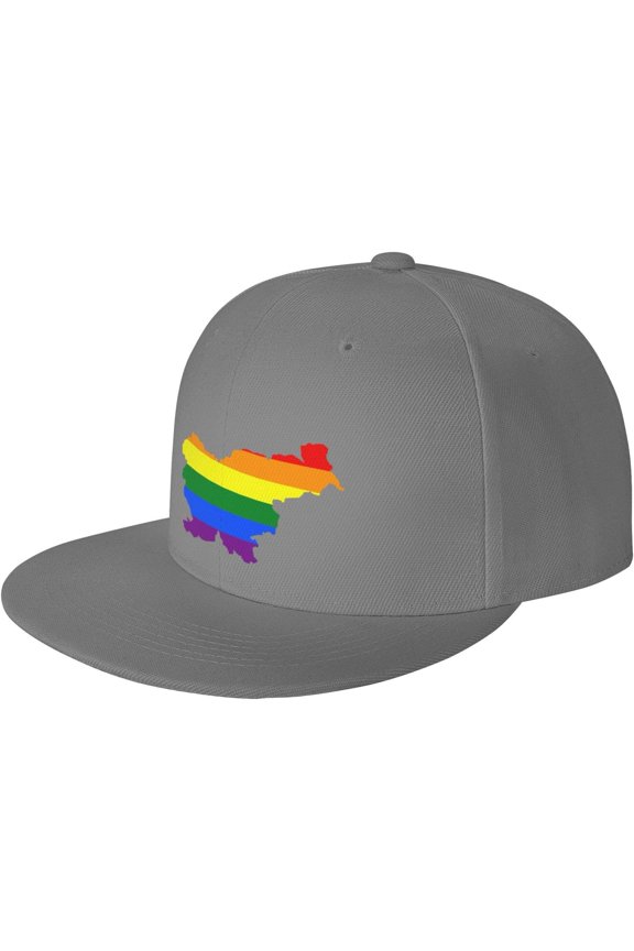 LGBT Flag Map of Slovenia Snapback Hats for Men Women Baseball Cap Adjustable Flat Bill Sun Hat