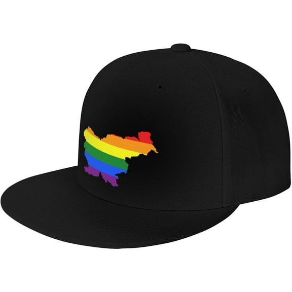 LGBT Flag Map of Slovenia Snapback Hats for Men Women Baseball Cap Adjustable Flat Bill Sun Hat
