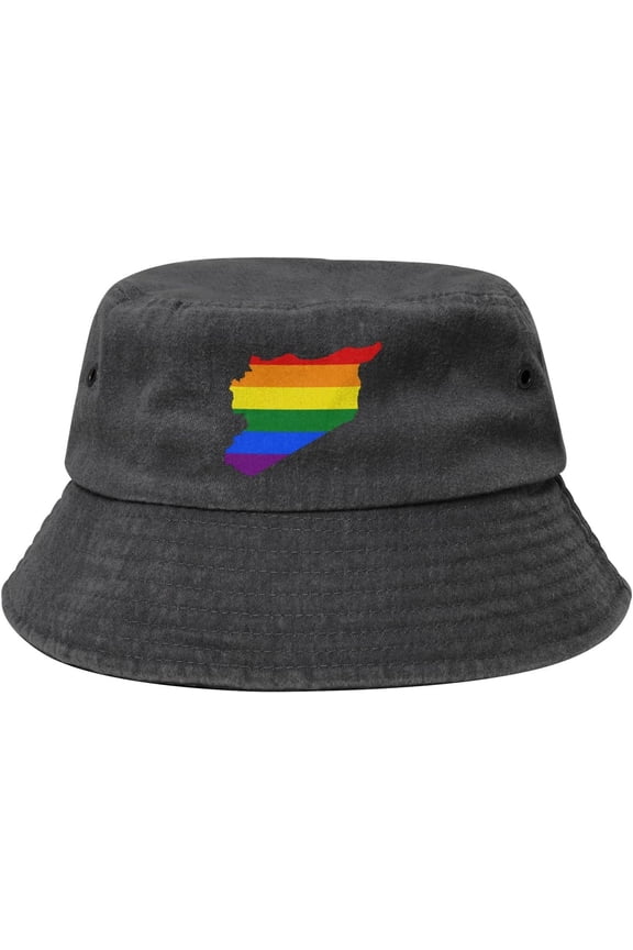 LGBT Flag Map of Syria Bucket Hat for Women Men Outdoor Sun Hat Summer Beach Travel Fishing Cap