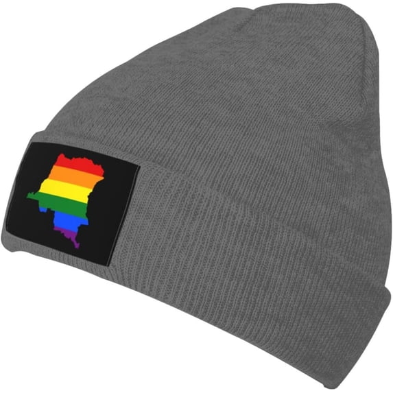 LGBT Flag Map of The Democratic Republic of The Congo Beanie Hat for Men Women Skull Cap Winter Warm Knit Hats