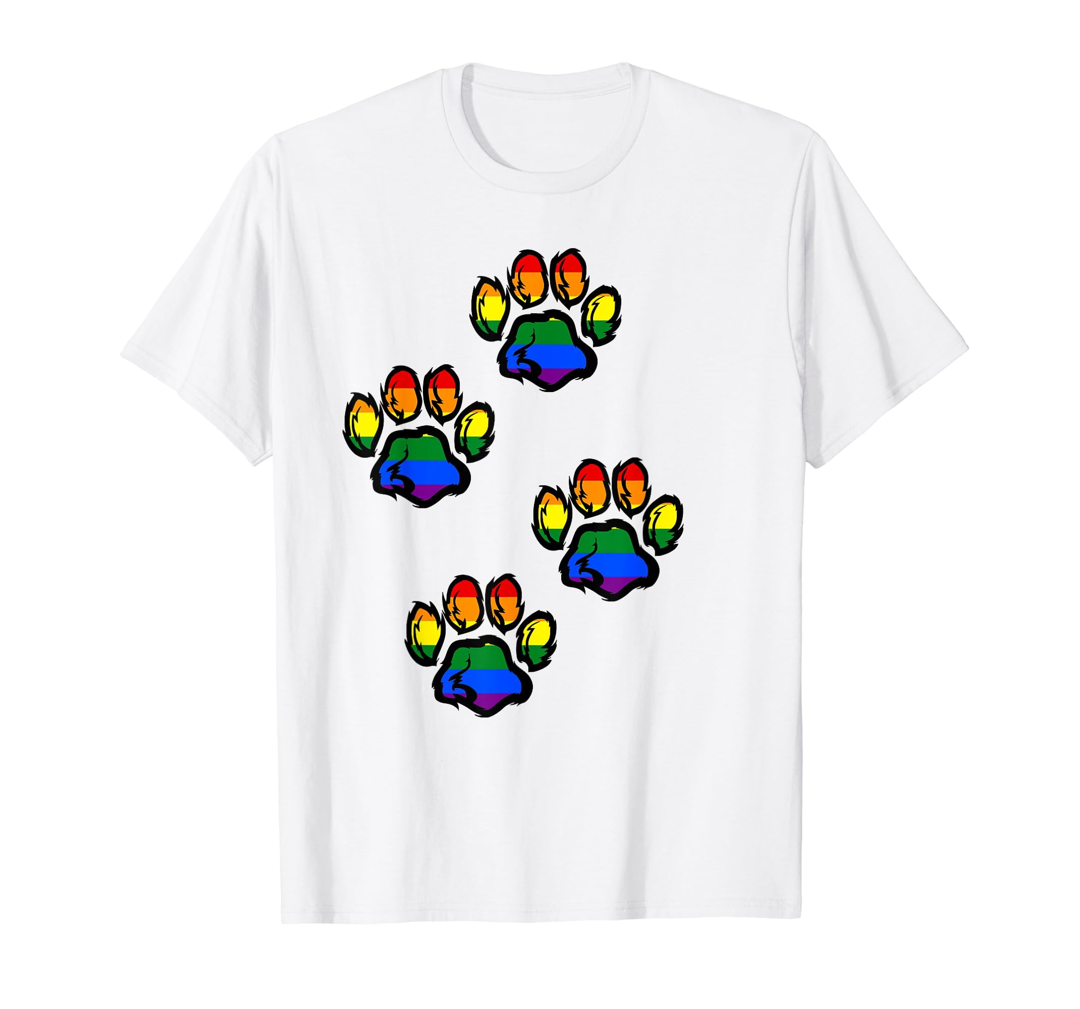 LGBT Furry Pride 4 dog Paw Print outline rainbow Fursuit Short Sleeve White T-Shirt - Walmart.com