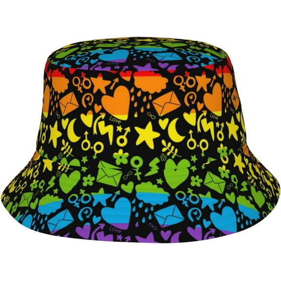 LGBT Gay Pride Bucket Hat for Women Men, Summer Rainbow Heart Print Hat Packable Sun Cap Outdoor Hat for Women Men