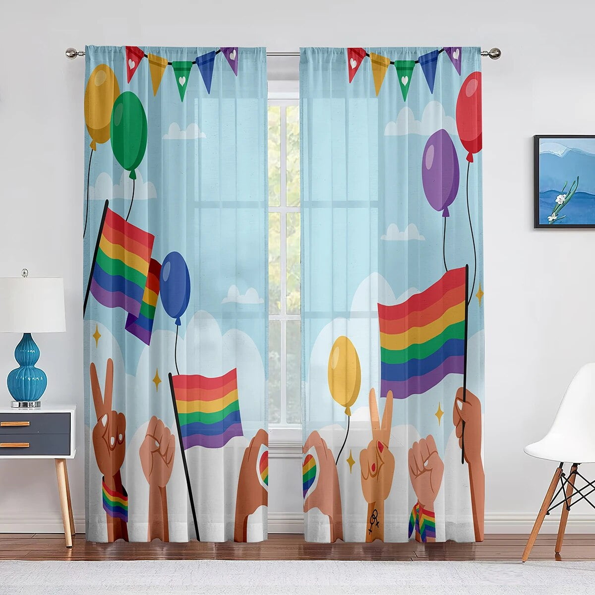 LGBT Gay Pride Colored Tulle Curtains Window Treatment for Kitchen