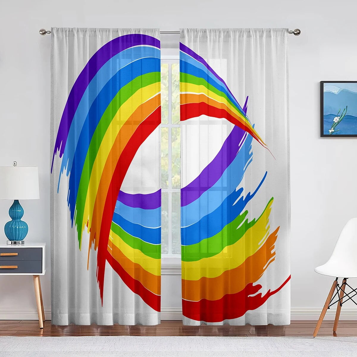 LGBT Gay Pride Colored Tulle Curtains Window Treatment for Kitchen