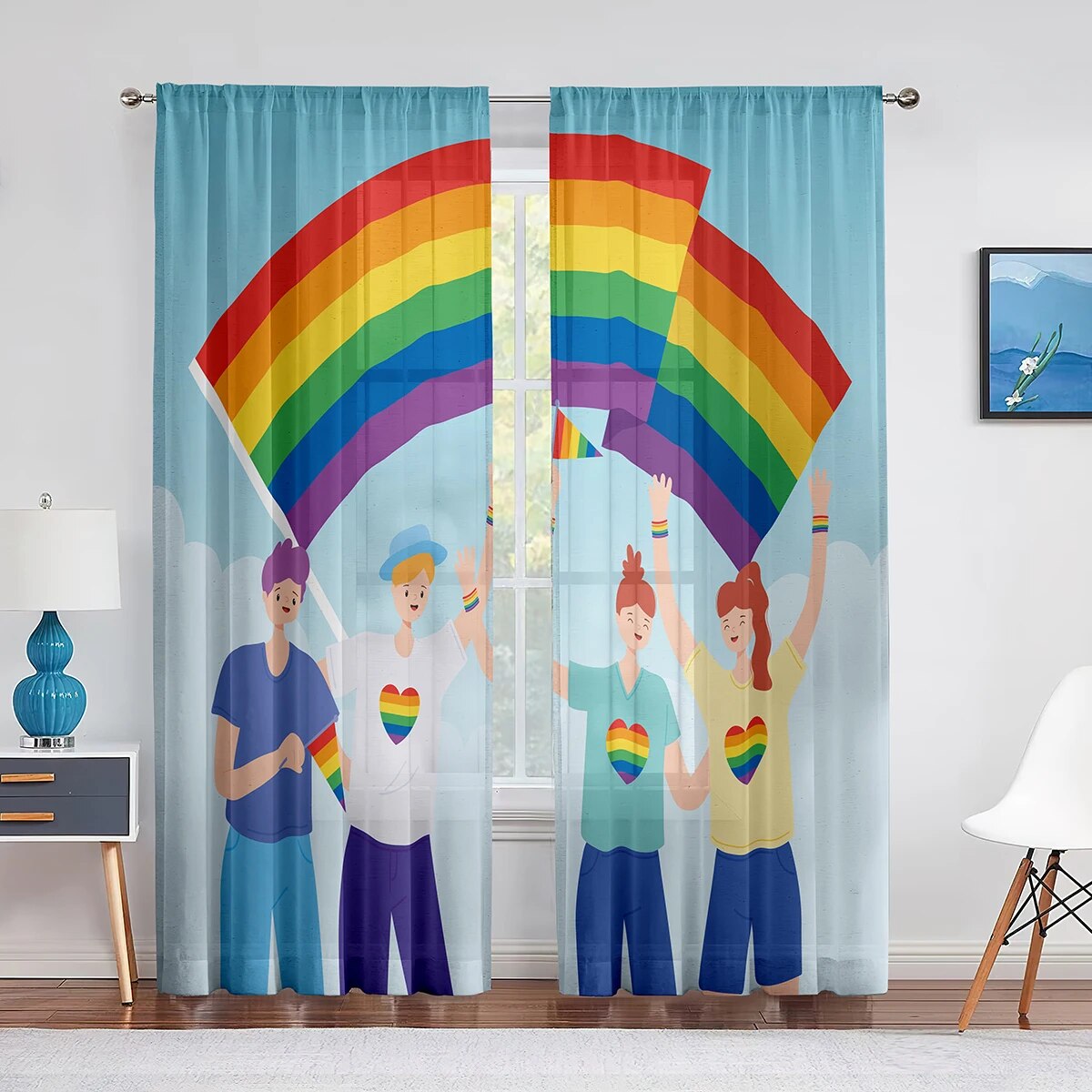 LGBT Gay Pride Colored Tulle Curtains Window Treatment for Kitchen