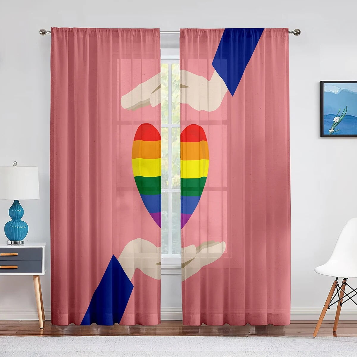 LGBT Gay Pride Colored Tulle Curtains Window Treatment for Kitchen