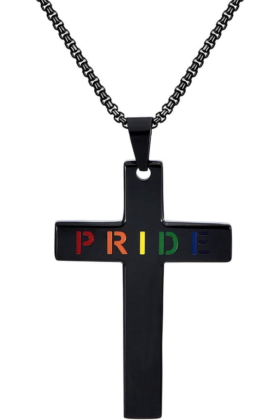 LGBT Gay Pride Cross Necklace: Stainless Steel Rainbow Pendant Necklace Lesbian LGBTQ Gay Pride Jewelry Gift for Men Women