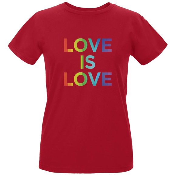 LGBT Gay Pride Love Is Love Womens Organic T Shirt Red MD