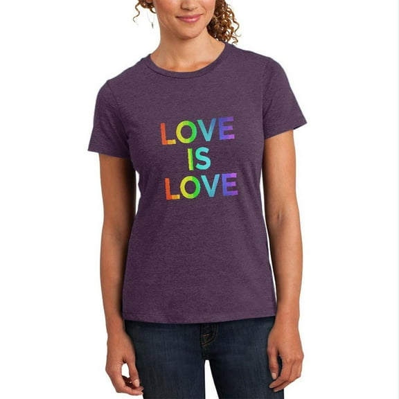 LGBT Gay Pride Love Is Love Womens Soft Heather T Shirt Heathered Eggplant X-LG