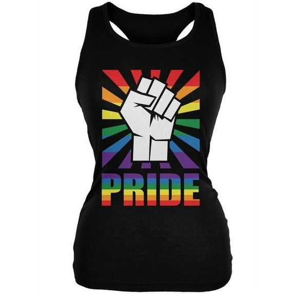 LGBT Gay Pride PRIDE Raised Fist Black Juniors Soft Tank Top - Small