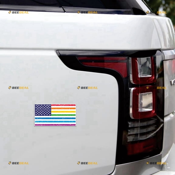 LGBT Gay Pride Rainbow American USA Flag Car Magnet Sticker Magnetic Decal - 2 Pack Glossy 4" 6" - for Truck Door Fridge Reusable Waterproof