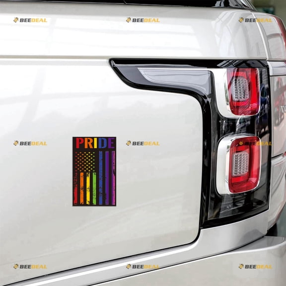 LGBT Gay Pride Rainbow American USA Flag Car Magnet Sticker Magnetic Decal Vertical Distressed Tattered - 2 Pack Glossy 4" 6" - for Truck Door Fridge Reusable Waterproof