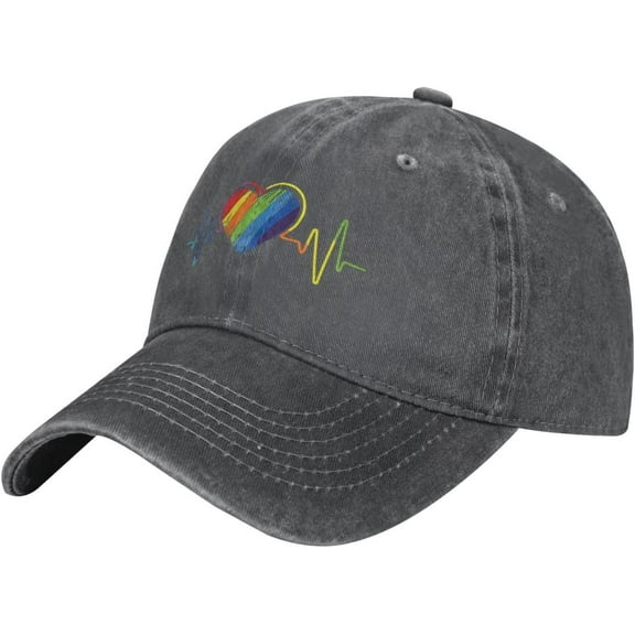 LGBT Gay Pride Rainbow Flag Heart Beat Cowboy hat Baseball Cap Women Sun Hat Men Dad Hat Trucker hat Black