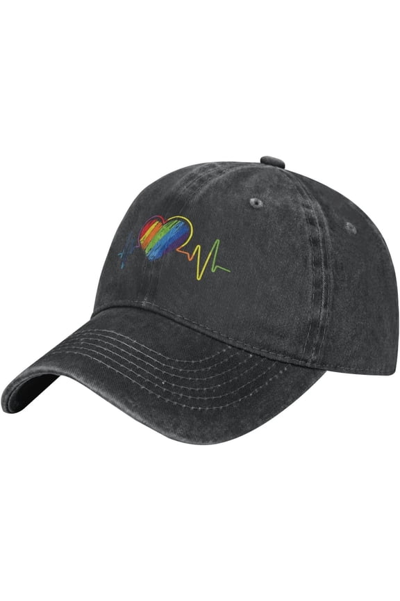 LGBT Gay Pride Rainbow Flag Heart Beat Cowboy hat Baseball Cap Women Sun Hat Men Dad Hat Trucker hat Black